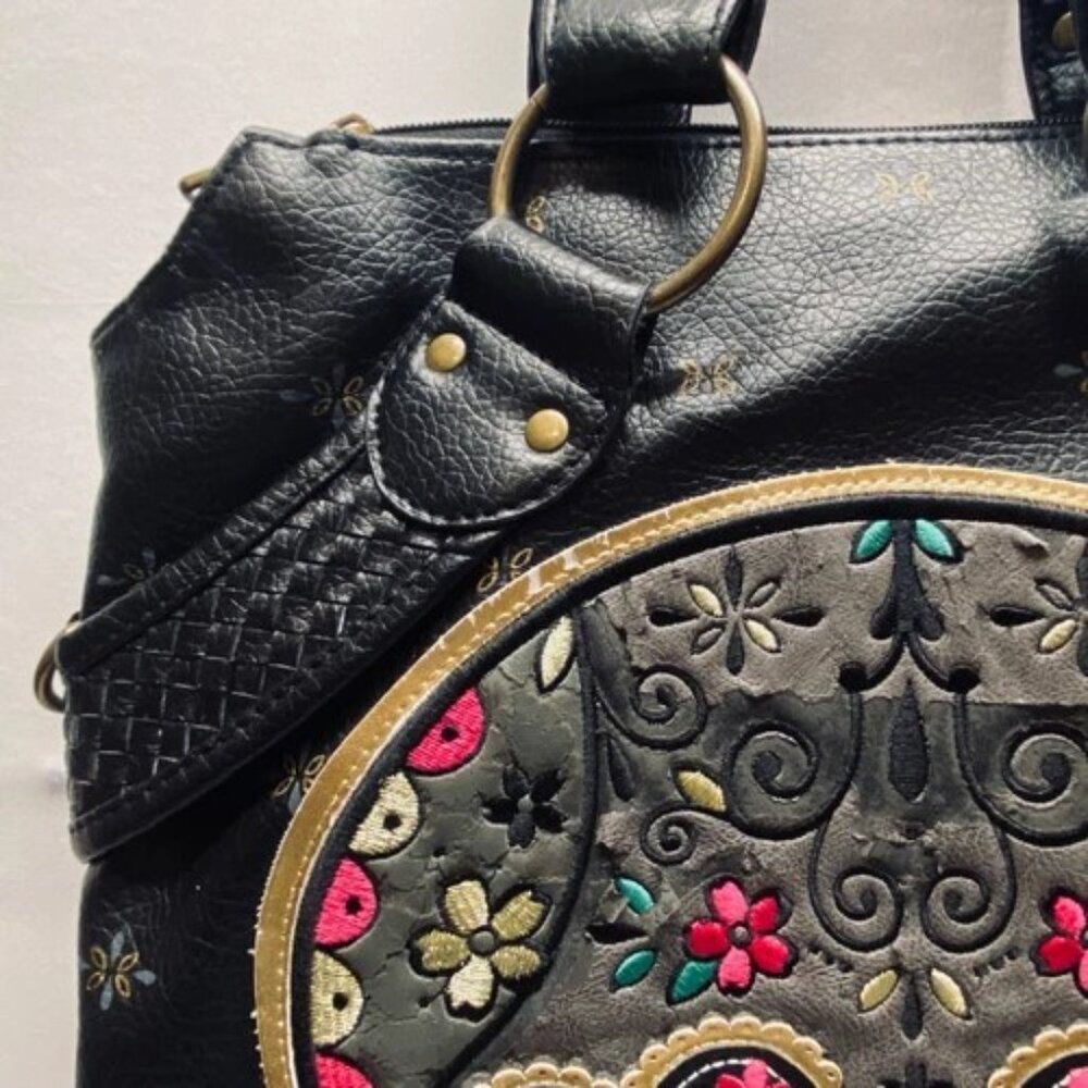 Loungefly Sugar Skull Shoulder Bag Day Of Dead Embroidered Faux Leather Rare GUC - Picture 14 of 15
